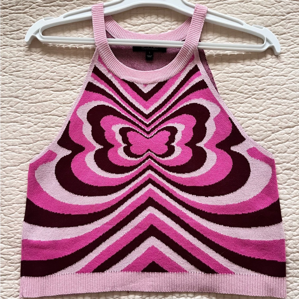 SOLD!!🧾🍒Y2K WITTY FOX CROPPED TANK TOP PINK BUTTERFLY DESIGN SIZE LARGE - Picture 1 of 9